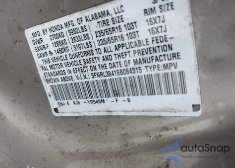 2006 Honda Odyssey Ex from USA, damaged, VIN 5FNRL38416B084315